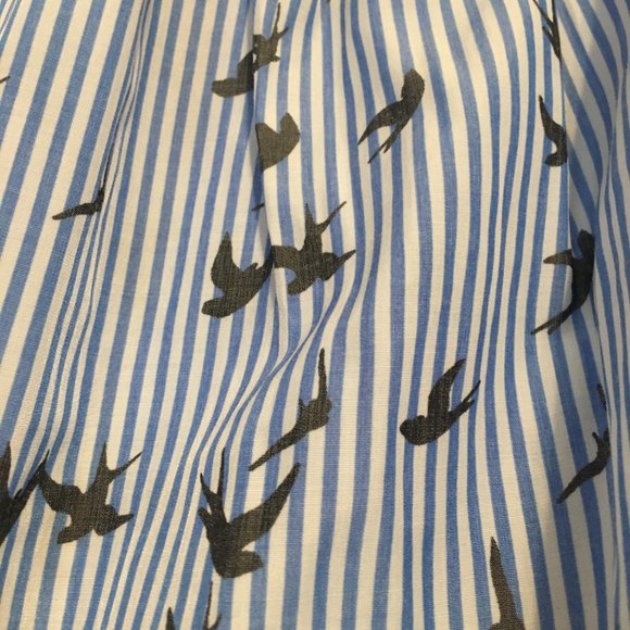 Express Women's Tie Front Off-Shoulder Blue Striped Bird Print Blouse, Sz SP - Picture 2 of 9